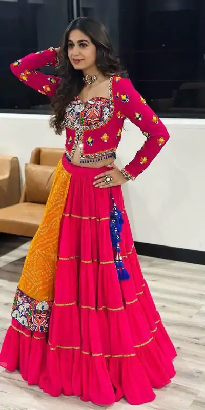 KF 1591 Red in Faux Georgette Digital Print & Mirror Work Lehenga Choli. Available at ₹1649 only. Delivery 4-6 Working Days. Shop now. | Lehenga, Bollywood Lehenga, Creative Lehenga, Designer Lehenga, Embroidered Lehenga, Party Wear Lehenga