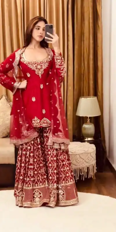 SSR 486 Red Georgette with Embroidery Work & Lace Work Salwar Suit . Festive Deal ₹1949. Delivery 4-6 Working Days. Shop now. | Casual Suits, Jump Suits, Tops & Bottoms, Track Suits, Salwar suit, Creative suits, Designer Suits, Palazzo Suits, Party Wear Suits, Patiala Suits, Straight Suits, Trendy Wear