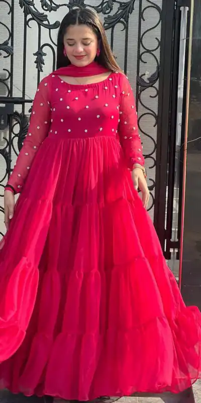 LG 2013 Red Georgette With Bead Work Gown . Wedding, Party, Festive, Events, Get it for ₹1899. Delivery 4-6 Working Days. Shop now. | Gowns, Bollywood Gowns, Creative Gowns, Designer Gowns, Embroidered Gowns, Party Wear Gowns