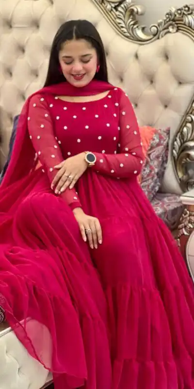 LG 2013 Red Georgette With Bead Work Gown . Wedding, Party, Festive, Events, Get it for ₹1899. Delivery 4-6 Working Days. Shop now. | Gowns, Bollywood Gowns, Creative Gowns, Designer Gowns, Embroidered Gowns, Party Wear Gowns