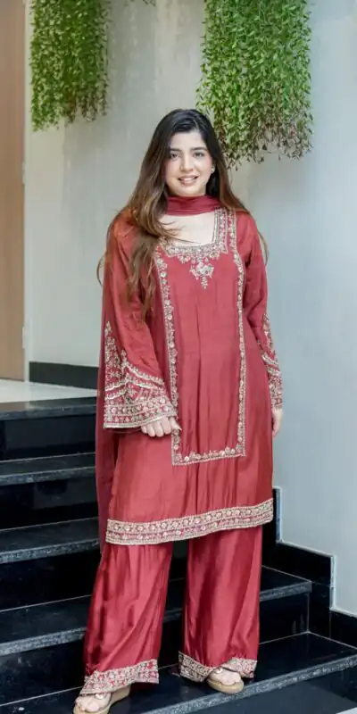 ZSR 3138 Red German Chiffon With Embroidery Work with Full Sleeve Salwar Suit Wedding, Party, Festive, Events,Now at just ₹1949. Delivery 4-6 Worki | Casual Suits, Jump Suits, Salwar suit, Creative suits, Designer Suits, Palazzo Suits, Party Wear Suits, Patiala Suits, Straight Suits