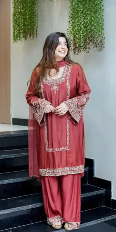ZSR 3138 Red German Chiffon With Embroidery Work with Full Sleeve Salwar Suit Wedding, Party, Festive, Events,Now at just ₹1949. Delivery 4-6 Worki | Casual Suits, Jump Suits, Salwar suit, Creative suits, Designer Suits, Palazzo Suits, Party Wear Suits, Patiala Suits, Straight Suits