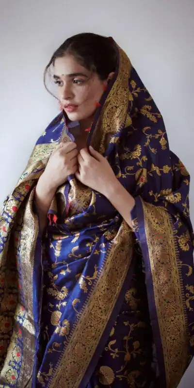 KP 1029 Royal Blue Soft Banarsari Silk Saree Perfect for Wedding, Party, Lohri, Eid, Reception – . Available at ₹1549 only. Delivery 4-6 Working | Designer Sarees, Embroidered Sarees, Sarees, Bollywood Sarees, Creative Sarees, Ethnic Saree, Modern Digital sarees, Party Wear Sarees