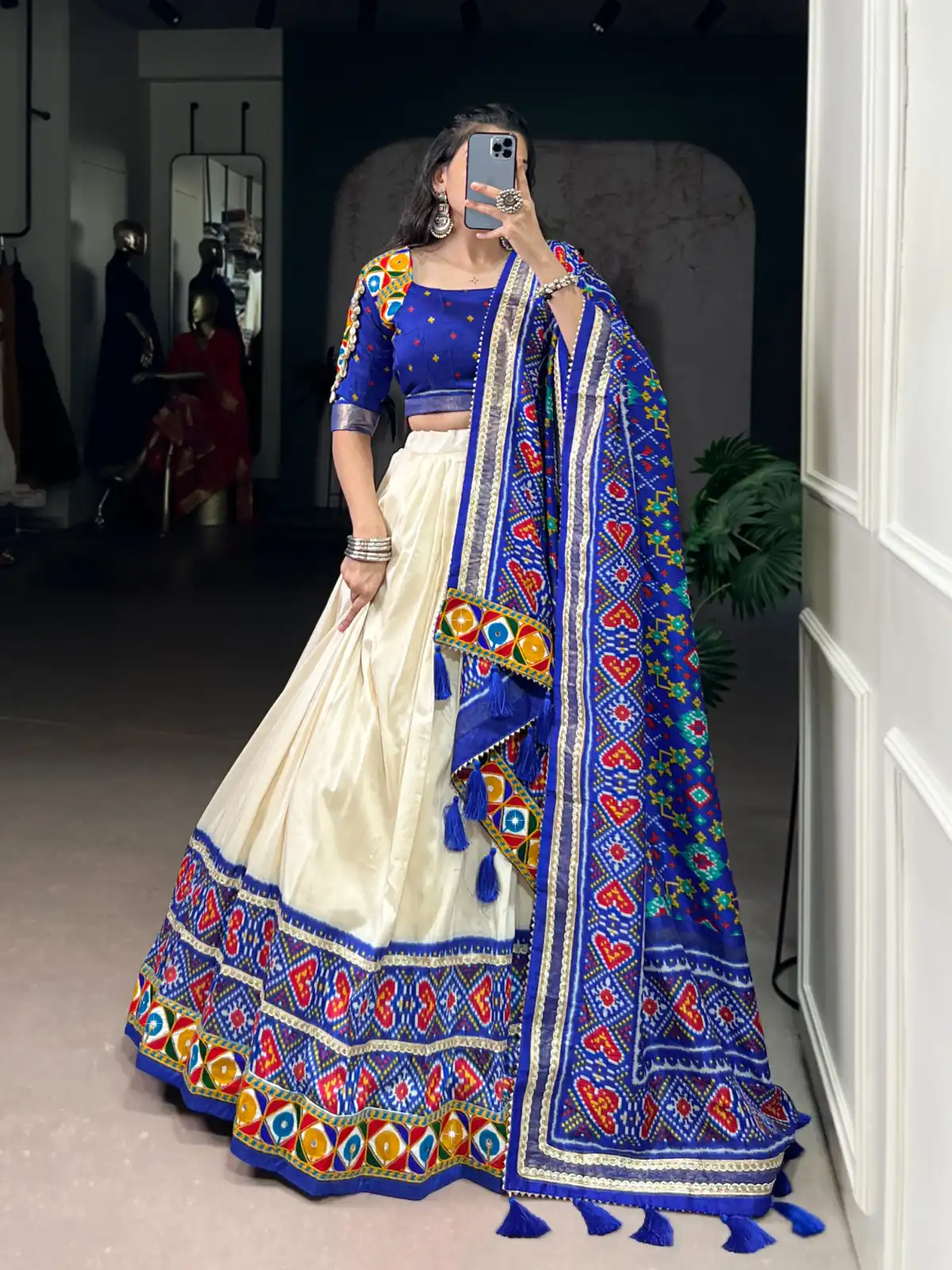 LNB 1735 Royal Blue in Tasar Silk Mirror Work & Gamthi Work Lehenga Choli . Get it for ₹2999. Delivery 4-6 Working Days. Shop now. | Lehenga, Bollywood Lehenga, Creative Lehenga, Designer Lehenga, Embroidered Lehenga, Party Wear Lehenga