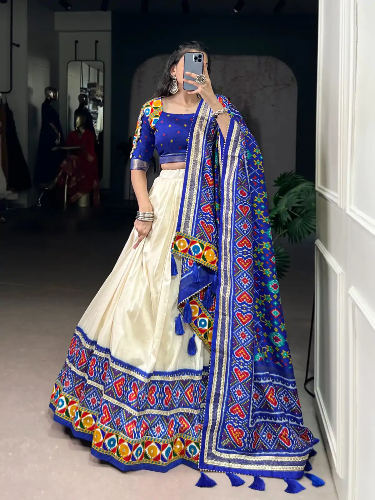 LNB 1735 Royal Blue in Tasar Silk Mirror Work & Gamthi Work Lehenga Choli . Get it for ₹2999. Delivery 4-6 Working Days. Shop now. | Lehenga, Bollywood Lehenga, Creative Lehenga, Designer Lehenga, Embroidered Lehenga, Party Wear Lehenga