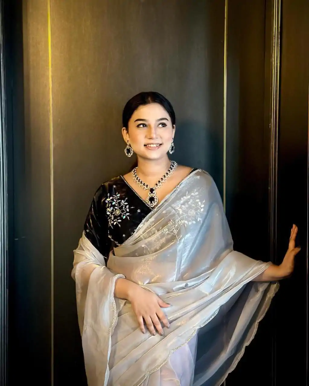 AC JIYA Silver Soft Jimmy Chuu with Lace Border & Lace Work Saree . Available at ₹3049 only. Delivery 4-6 Working Days. Shop now. | Designer Sarees, Embroidered Sarees, Sarees, Bollywood Sarees, Creative Sarees, Ethnic Saree, Modern Digital sarees, Party Wear Sarees