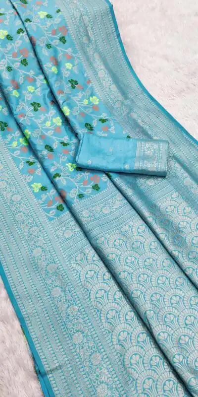 MB 96 Sky Blue Color Khaddi Pashmina with Zari Work & Lace Work Saree . Now at just ₹1999. Delivery 4-6 Working Days. Shop now. | Designer Sarees, Embroidered Sarees, Sarees, Bollywood Sarees, Creative Sarees, Ethnic Saree, Modern Digital sarees, Party Wear Sarees