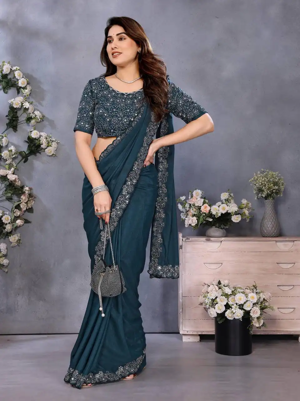 BT 12 Teal Blue Soft Star Georgette Silk with Embroidery Work & Mirror Work Saree . Exclusive Offer ₹1999. Delivery 4-6 Working Days. Shop now. | Designer Sarees, Embroidered Sarees, Sarees, Bollywood Sarees, Creative Sarees, Ethnic Saree, Modern Digital sarees, Party Wear Sarees