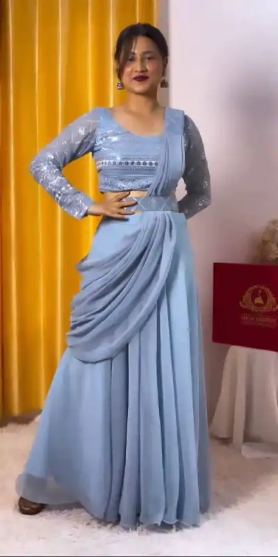 Teal Faux Georgette With Sequins Work Salwar Suit