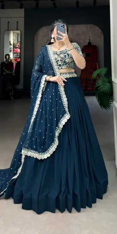 LNB 1405 Teal in Teal Georgette Sequins Work & Embroidery Work Lehenga Choli . Available at ₹3099 only. Delivery 4-6 Working Days. Shop now. | Lehenga, Bollywood Lehenga, Creative Lehenga, Designer Lehenga, Embroidered Lehenga, Party Wear Lehenga