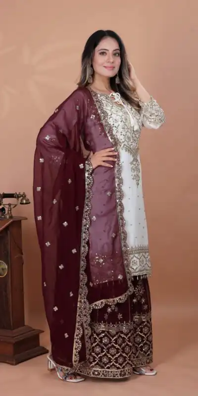 ZSR 3119 White Heavy Faux Georgette With 5mm Embroidery Sequence Work With Full Sleeve Salwar Suit Wedding, Party, Festive, Events Festive Deal ₹ | Casual Suits, Jump Suits, Tops & Bottoms, Track Suits, Salwar suit, Creative suits, Designer Suits, Palazzo Suits, Party Wear Suits, Patiala Suits, Straight Suits, Trendy Wear