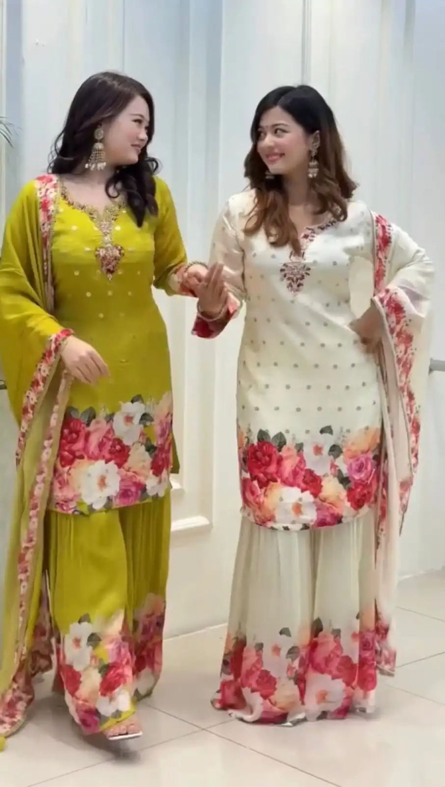 SRK 5301 White Heavy Faux Georgette With 5mm Embroidery Sequence Work With Digital print Full Sleeve Salwar Suit Wedding, Party, 4-6 Working Days At 1999 | Casual Suits, Jump Suits, Salwar suit, Creative suits, Designer Suits, Palazzo Suits, Party Wear Suits, Patiala Suits, Straight Suits