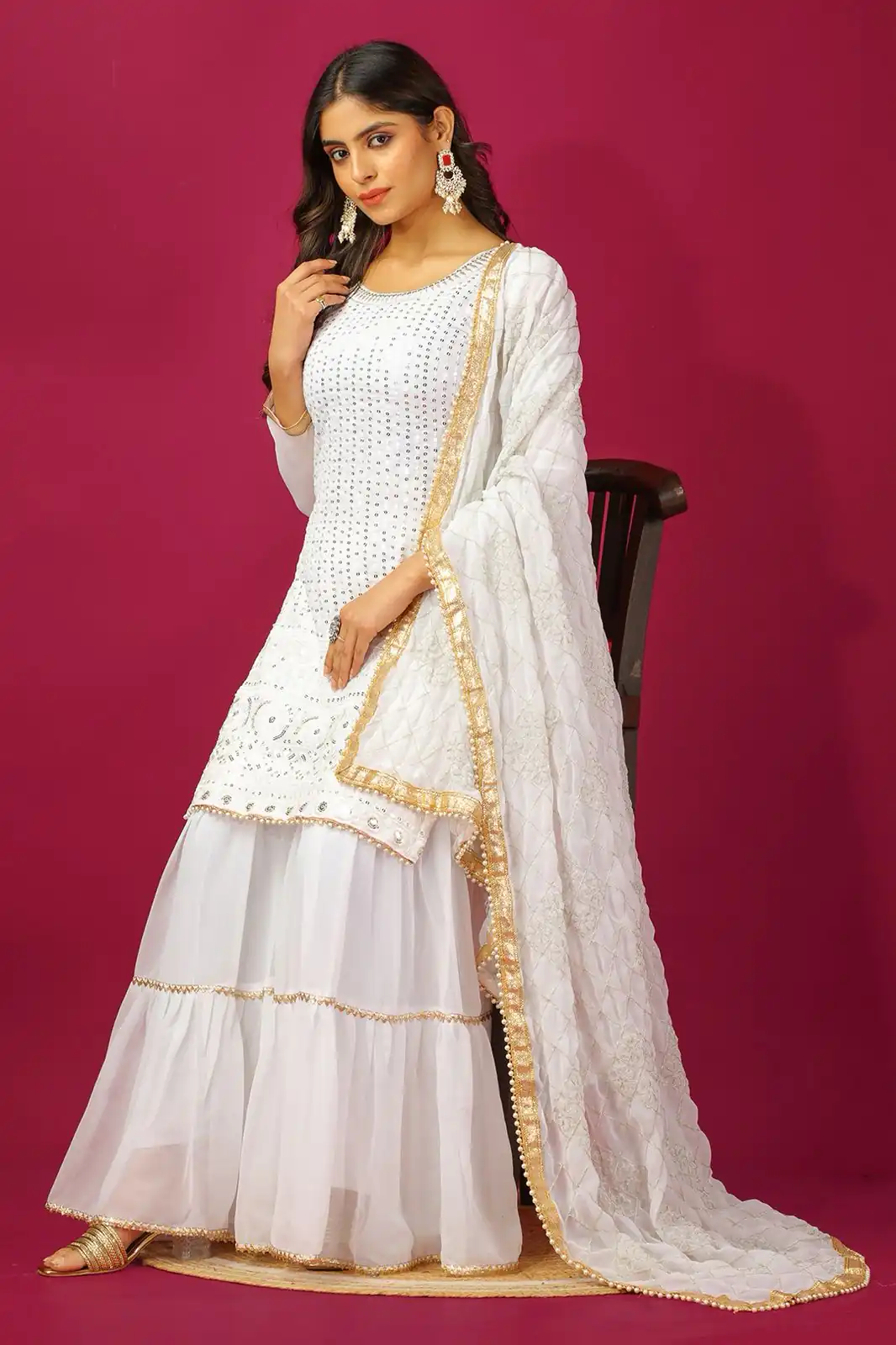 SR 1671 White Georgette Salwar Suit Perfect for Wedding, Party, Cultural Events, Temple Visit, Lohri Now at just ₹1799. Delivery 4-6 Working Days. | Casual Suits, Jump Suits, Tops & Bottoms, Track Suits, Salwar suit, Creative suits, Designer Suits, Palazzo Suits, Party Wear Suits, Patiala Suits, Straight Suits, Trendy Wear