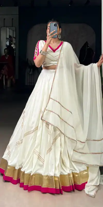 LNB 1622 White Color Rayon Embossed Design Gota Patti Lace Touch Up Lehenga Choli Wedding, Party, Festive, Events Etc. Delivery 4-6 Working Days Rs 3199 | Lehenga, Bollywood Lehenga, Creative Lehenga, Designer Lehenga, Embroidered Lehenga, Party Wear Lehenga