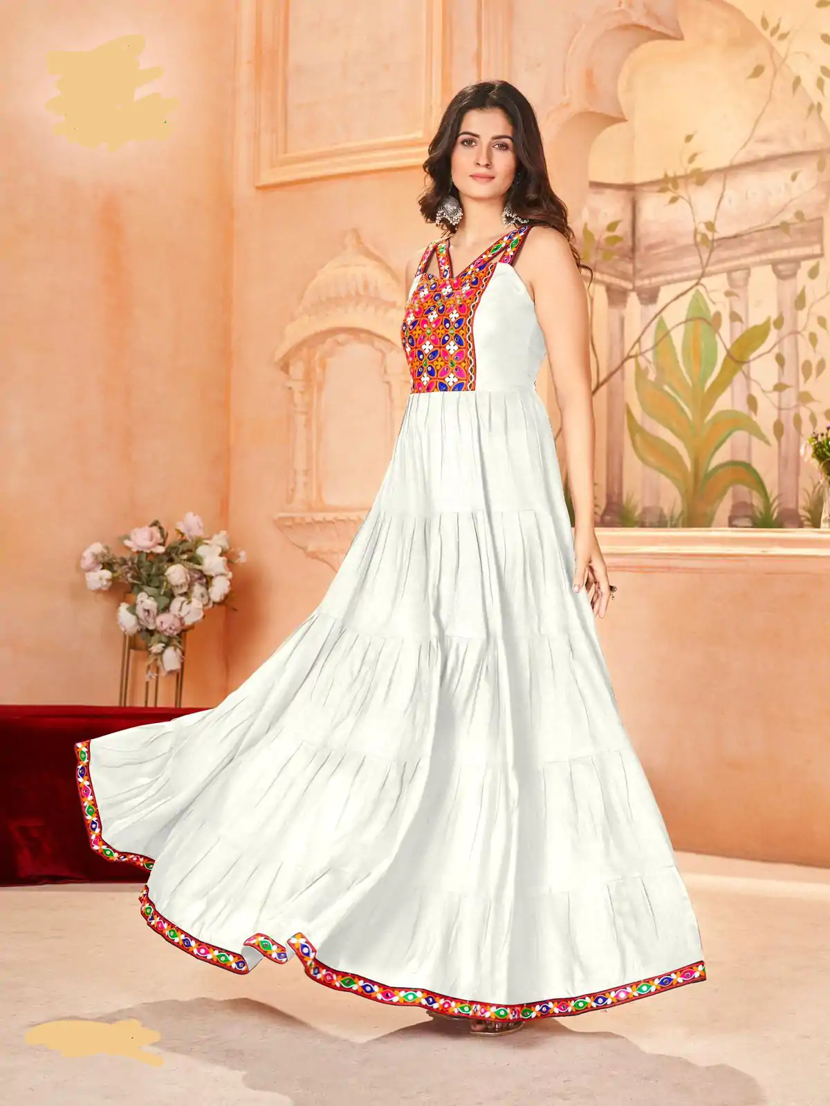 INLI Ghumati White Heavy Rayon with Lace Work & Gamthi Work Gown . Get it for ₹1749. Delivery 4-6 Working Days. Shop now. | Gowns, Bollywood Gowns, Creative Gowns, Designer Gowns, Embroidered Gowns, Party Wear Gowns