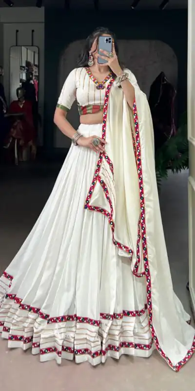 LNB 1659 White Color Pure Rayon With Mirror Work & Gamthi Work. Lehenga Choli Price ₹4199.Introductory Delivery 4-6 Working Days. Shop now. | Lehenga, Bollywood Lehenga, Creative Lehenga, Designer Lehenga, Embroidered Lehenga, Party Wear Lehenga