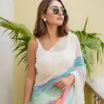 White Soft Cotton With Digital Print Saree