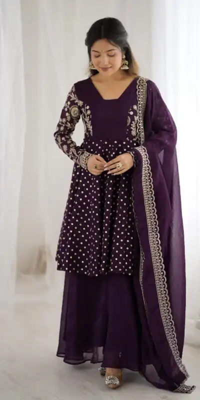 ZSR 3134 Wine Crunchy Silk Salwar Suit Perfect for Wedding, Party, Sangeet, Anniversary, Housewarming Introductory Price ₹2399. Delivery 4-6 | Casual Suits, Jump Suits, Salwar suit, Creative suits, Designer Suits, Palazzo Suits, Party Wear Suits, Patiala Suits, Straight Suits