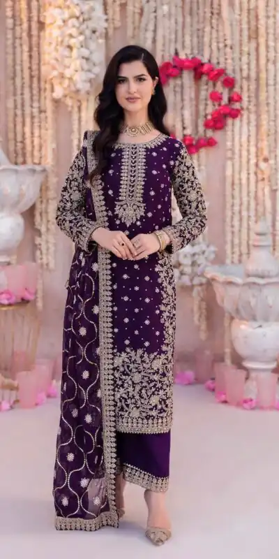SRK 5238 Wine Faux Georgette With 5mm Embroidery Sequence Work with Beads Work Wedding, Party, Festive, Events, 4-6 Working Days At 2399 | Casual Suits, Jump Suits, Salwar suit, Creative suits, Designer Suits, Palazzo Suits, Party Wear Suits, Patiala Suits, Straight Suits