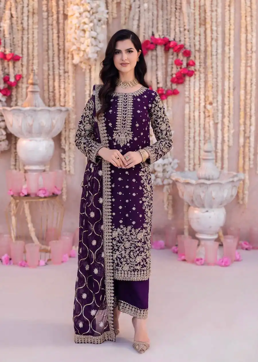 SRK 5238 Wine Faux Georgette With 5mm Embroidery Sequence Work with Beads Work Wedding, Party, Festive, Events, 4-6 Working Days At 2399 | Casual Suits, Jump Suits, Salwar suit, Creative suits, Designer Suits, Palazzo Suits, Party Wear Suits, Patiala Suits, Straight Suits