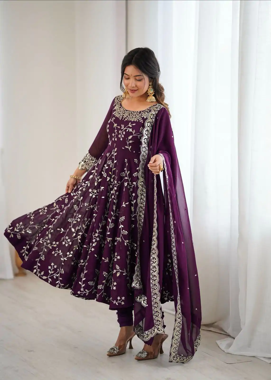 SRK 5299 Wine Georgette With Sequence Work Perfect for Wedding, Party, Lohri, Temple Visit, Ganesh Chaturthi Festive, Events, 4-6 Working Days At 2149 | Gowns, Bollywood Gowns, Creative Gowns, Designer Gowns, Embroidered Gowns, Party Wear Gowns