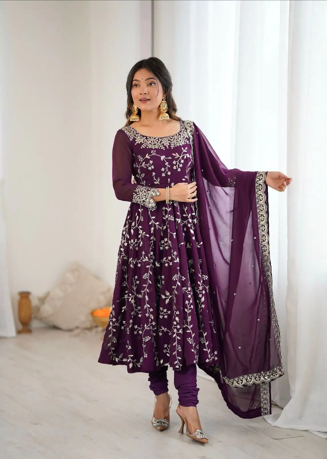 SRK 5299 Wine Georgette With Sequence Work Perfect for Wedding, Party, Lohri, Temple Visit, Ganesh Chaturthi Festive, Events, 4-6 Working Days At 2149 | Gowns, Bollywood Gowns, Creative Gowns, Designer Gowns, Embroidered Gowns, Party Wear Gowns
