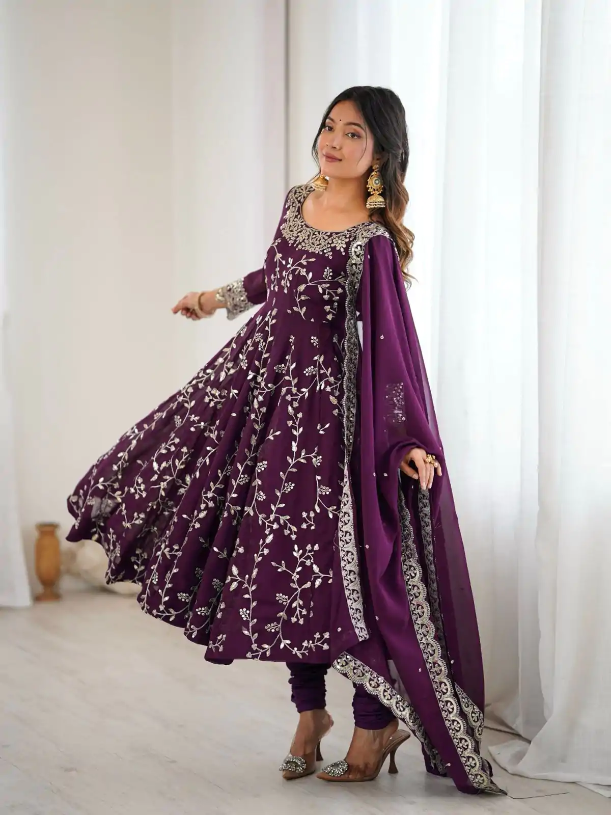 SRK 5299 Wine Georgette With Sequence Work Perfect for Wedding, Party, Lohri, Temple Visit, Ganesh Chaturthi Festive, Events, 4-6 Working Days At 2149 | Gowns, Bollywood Gowns, Creative Gowns, Designer Gowns, Embroidered Gowns, Party Wear Gowns