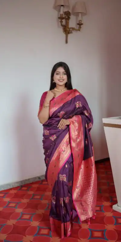 MB Paithani-3 Wine Color in Pethani Silk Zari Work & Lace Work Saree . Grab it for ₹2199. Delivery 4-6 Working Days. Shop now. | Designer Sarees, Embroidered Sarees, Sarees, Bollywood Sarees, Creative Sarees, Ethnic Saree, Modern Digital sarees, Party Wear Sarees