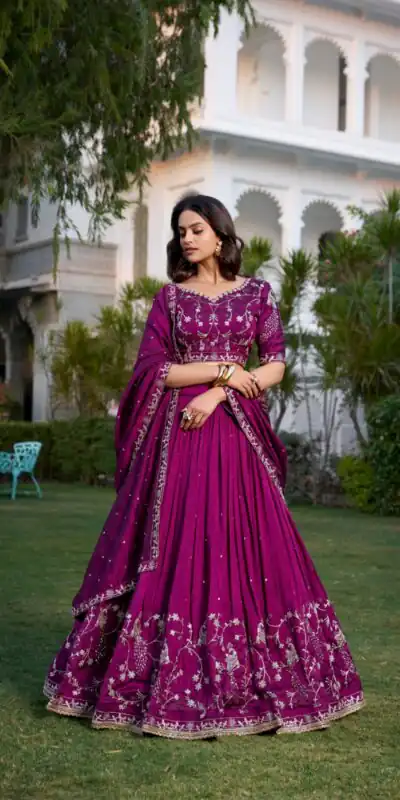 LNB 1404 Wine Vichitra Silk Sequins Work Embroidery Work Lehenga Choli Best Price ₹2999. Delivery 4-6 Working Days. Shop now. | Lehenga, Bollywood Lehenga, Creative Lehenga, Designer Lehenga, Embroidered Lehenga, Party Wear Lehenga