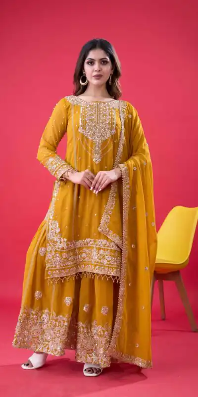 SR 1688 Yellow Faux Georgette with Lace Work & Embroidery Work. Salwar Suit Introductory Price ₹1949. Delivery 4-6 Working Days. Shop now. | Jump Suits, Salwar suit, Casual Suits, Creative suits, Designer Suits, Palazzo Suits, Party Wear Suits, Patiala Suits, Straight Suits