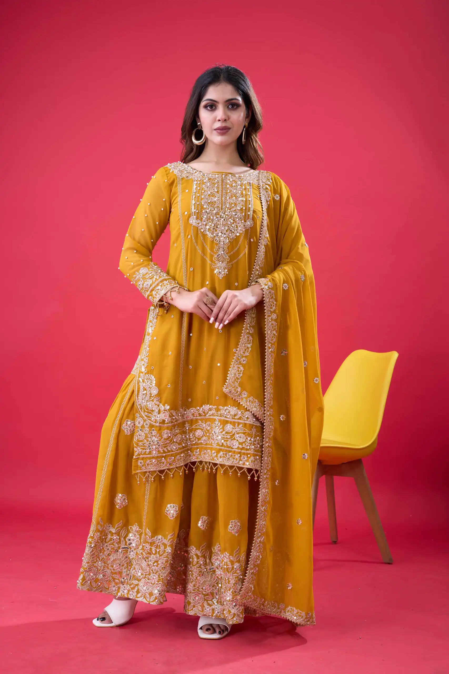 SR 1688 Yellow Faux Georgette with Lace Work & Embroidery Work. Salwar Suit Introductory Price ₹1949. Delivery 4-6 Working Days. Shop now. | Jump Suits, Salwar suit, Casual Suits, Creative suits, Designer Suits, Palazzo Suits, Party Wear Suits, Patiala Suits, Straight Suits