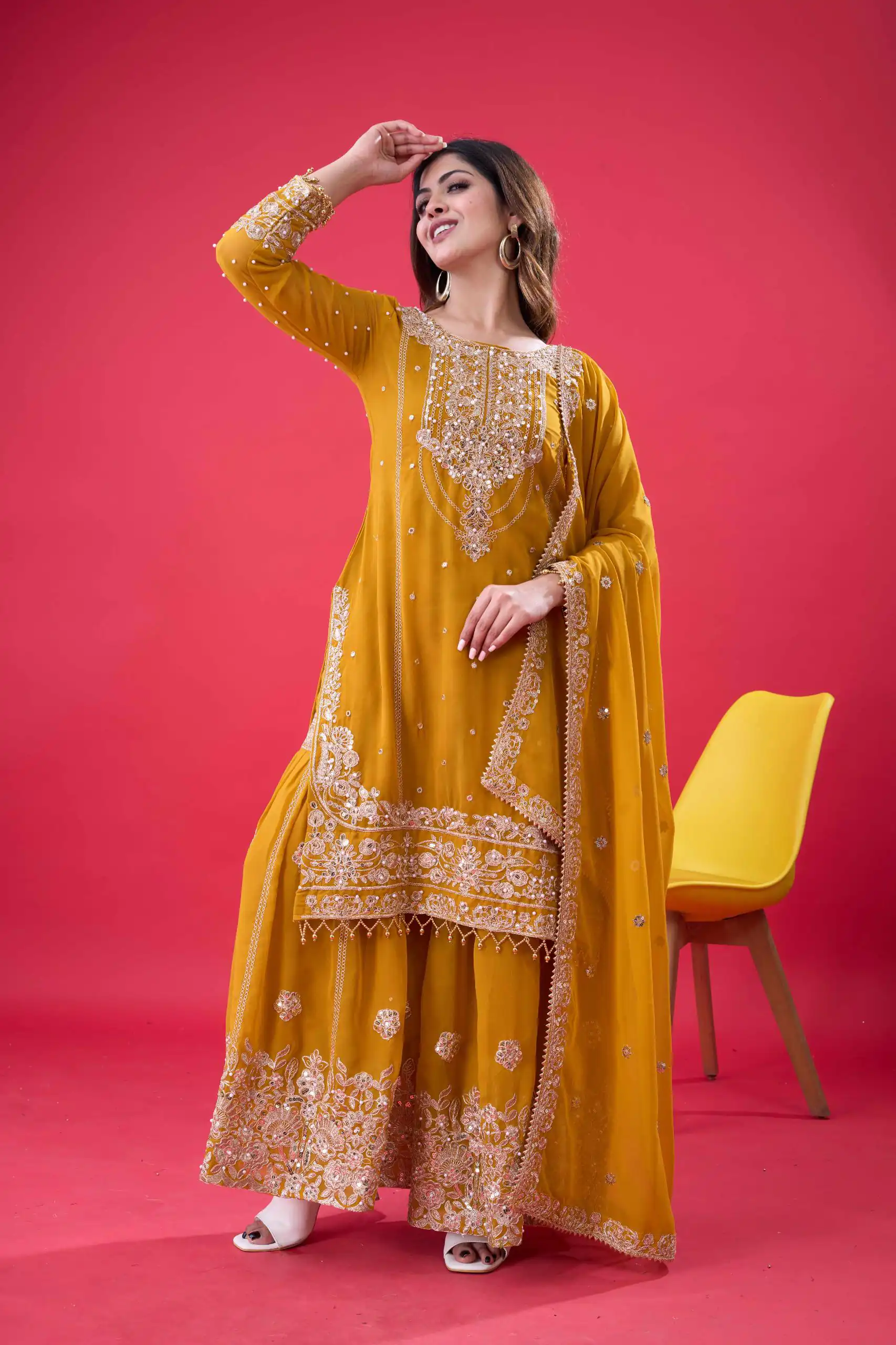 SR 1688 Yellow Faux Georgette with Lace Work & Embroidery Work. Salwar Suit Introductory Price ₹1949. Delivery 4-6 Working Days. Shop now. | Jump Suits, Salwar suit, Casual Suits, Creative suits, Designer Suits, Palazzo Suits, Party Wear Suits, Patiala Suits, Straight Suits