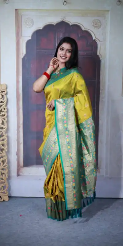 MB 18 Yellow Paithani Ajanta Lotus Saree Perfect for Wedding, Party, Lohri, Durga Puja, Eid – . Get it for ₹2449. Delivery 4-6 Working Days. Shop now. | Designer Sarees, Embroidered Sarees, Sarees, Bollywood Sarees, Creative Sarees, Ethnic Saree, Modern Digital sarees, Party Wear Sarees