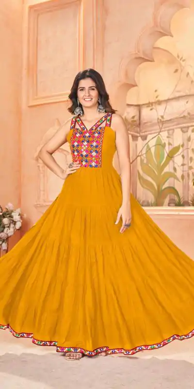 INLI Ghumati Yellow Heavy Rayon with Lace Work & Gamthi Work Gown . Get it for ₹1749. Delivery 4-6 Working Days. Shop now. | Gowns, Bollywood Gowns, Creative Gowns, Designer Gowns, Embroidered Gowns, Party Wear Gowns