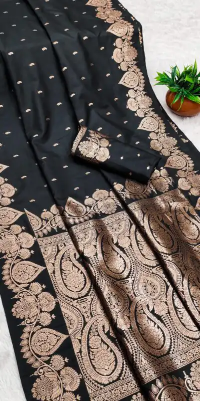 MB 142 Black Banarasi Silk with Zari Work & Lace Work Saree . Affordable Price ₹1899. Delivery 4-6 Working Days. Shop now. | Designer Sarees, Embroidered Sarees, Sarees, Bollywood Sarees, Creative Sarees, Ethnic Saree, Modern Digital sarees, Party Wear Sarees