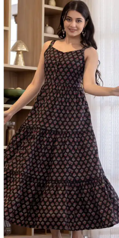 INLI Coral Black Color Cotton With Printed Designer Work Gown . Wedding, Party, Festive, Events, Grab it for ₹1449. Delivery 4-6 Working Days. Shop now. | Gowns, Bollywood Gowns, Creative Gowns, Designer Gowns, Embroidered Gowns, Party Wear Gowns