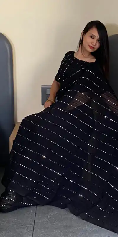 BT SUMAN Black Fox Georgette SareePerfect for Wedding, Party, Sangeet, Baisakhi, Karwa Chauth – . Special Price ₹1749. Delivery 4-6 Working Days. | Designer Sarees, Embroidered Sarees, Sarees, Bollywood Sarees, Creative Sarees, Ethnic Saree, Modern Digital sarees, Party Wear Sarees