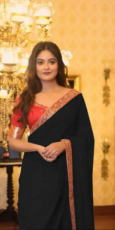 BT 394 Black Color Georgette Saree with Zari Work. Wedding, Party, Festive, Events, Grab it for ₹1774. Delivery 4-6 Working Days. Shop now. | Designer Sarees, Embroidered Sarees, Sarees, Bollywood Sarees, Creative Sarees, Ethnic Saree, Modern Digital sarees, Party Wear Sarees