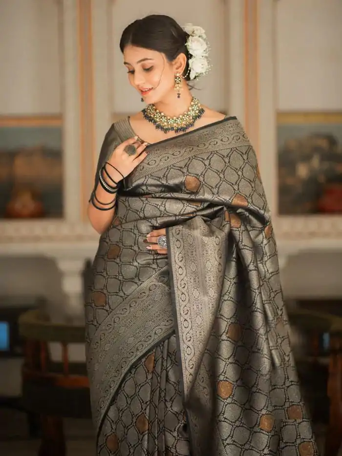 KPR 231 Black Soft Lichi Silk Saree with Designer Work. Wedding, Party, Festive, Events, Festive Deal ₹1449. Delivery 4-6 Working Days. Shop now. | Designer Sarees, Embroidered Sarees, Sarees, Bollywood Sarees, Creative Sarees, Ethnic Saree, Modern Digital sarees, Party Wear Sarees