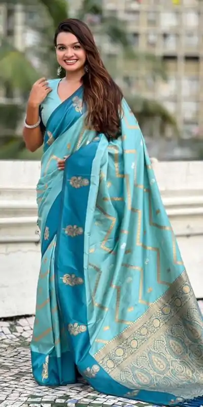 Blue Banarasi Silk Weaving Zari Work Saree