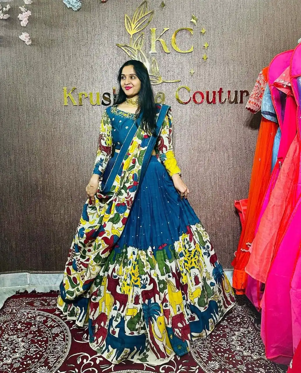 PC 388 Blue in Color Chent Crep Kalamkari Print Lehenga Choli . Affordable Price ₹2079. Delivery 4-6 Working Days. Shop now. | Jump Suits, Salwar suit, Casual Suits, Creative suits, Designer Suits, Palazzo Suits, Party Wear Suits, Patiala Suits, Straight Suits