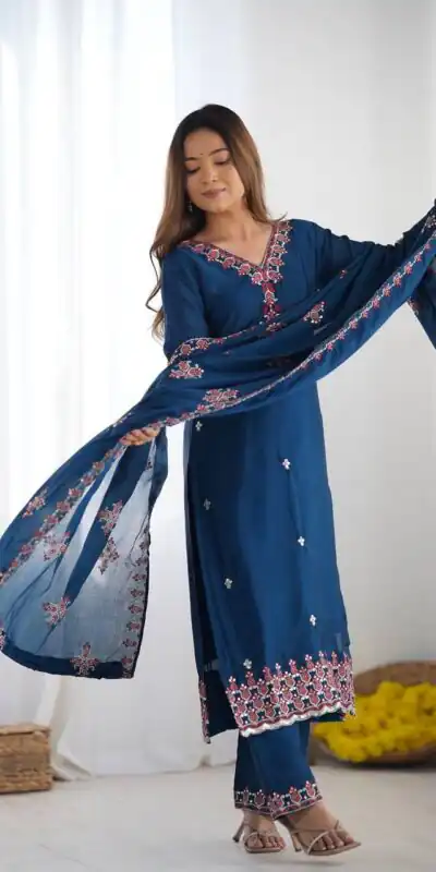 SSR 5005 Blue Chinnon Silk with Lace Work & Embroidery Work Salwar Suit . Now at just ₹1849. Delivery 4-6 Working Days. Shop now. | Jump Suits, Tops & Bottoms, Track Suits, Salwar suit, Casual Suits, Creative suits, Designer Suits, Palazzo Suits, Party Wear Suits, Patiala Suits, Straight Suits, Trendy Wear