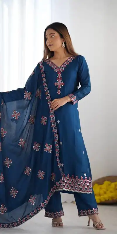SSR 5005 Blue Chinnon Silk with Lace Work & Embroidery Work Salwar Suit . Now at just ₹1849. Delivery 4-6 Working Days. Shop now. | Jump Suits, Tops & Bottoms, Track Suits, Salwar suit, Casual Suits, Creative suits, Designer Suits, Palazzo Suits, Party Wear Suits, Patiala Suits, Straight Suits, Trendy Wear