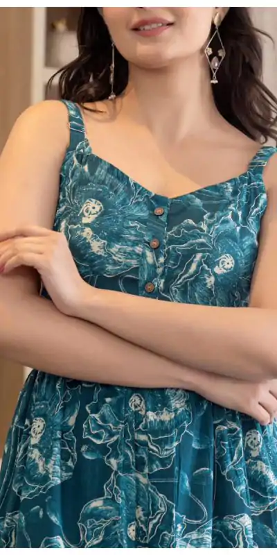 INLI Coral Blue Color Cotton With Printed Designer Work Gown . Wedding, Party, Festive, Events, Grab it for ₹1449. Delivery 4-6 Working Days. Shop now. | Gowns, Bollywood Gowns, Creative Gowns, Designer Gowns, Embroidered Gowns, Party Wear Gowns