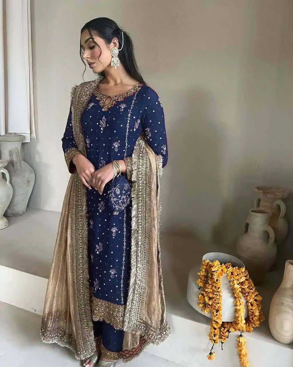 LG 1923 Blue Color Faux Georgette With Sequence Handmade Moti Work Salwar Suit Casual, Wedding, Party, Festive, Events Etc.4-6 Working Days@ 2149/-only | Jump Suits, Salwar suit, Casual Suits, Creative suits, Designer Suits, Palazzo Suits, Party Wear Suits, Patiala Suits, Straight Suits