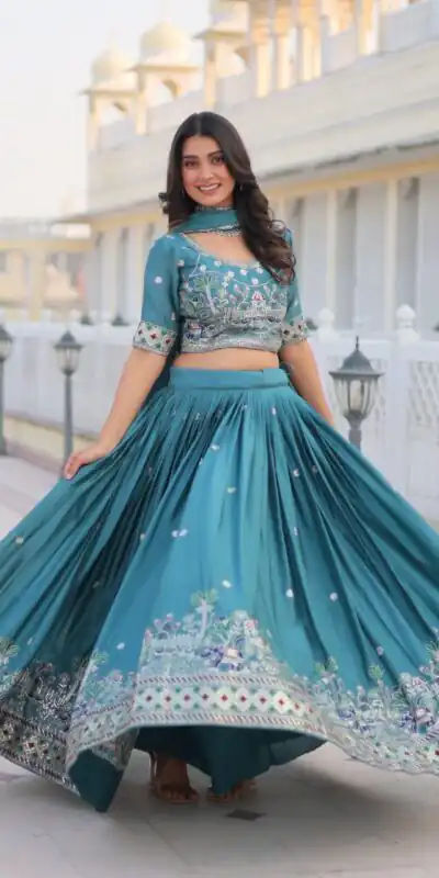 Ram 064 Blue Pure Chinon Lehenga Choli with Embroidery Work. Introductory Price ₹3049. Delivery 4-6 Working Days. Shop now. | Lehenga, Bollywood Lehenga, Creative Lehenga, Designer Lehenga, Embroidered Lehenga, Party Wear Lehenga
