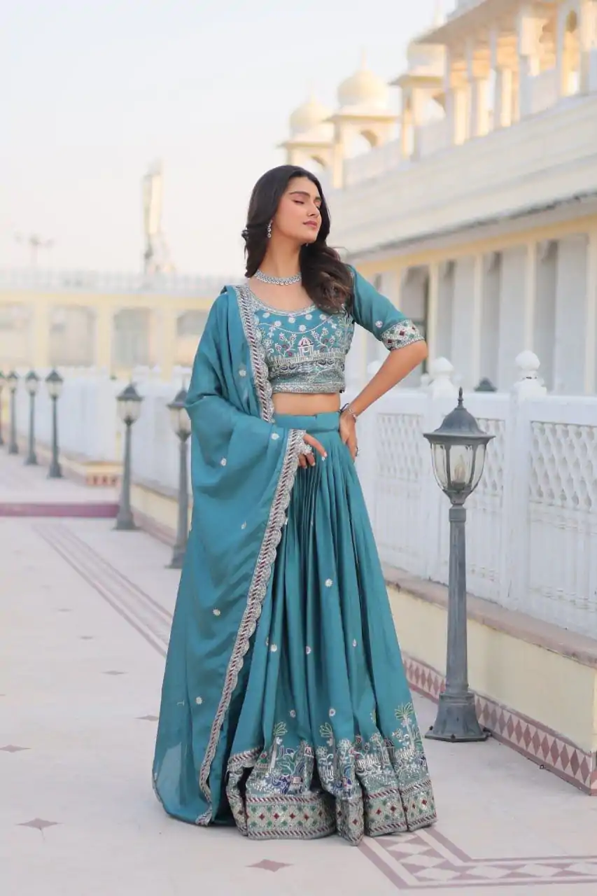 Ram 064 Blue Pure Chinon Lehenga Choli with Embroidery Work. Introductory Price ₹3049. Delivery 4-6 Working Days. Shop now. | Lehenga, Bollywood Lehenga, Creative Lehenga, Designer Lehenga, Embroidered Lehenga, Party Wear Lehenga