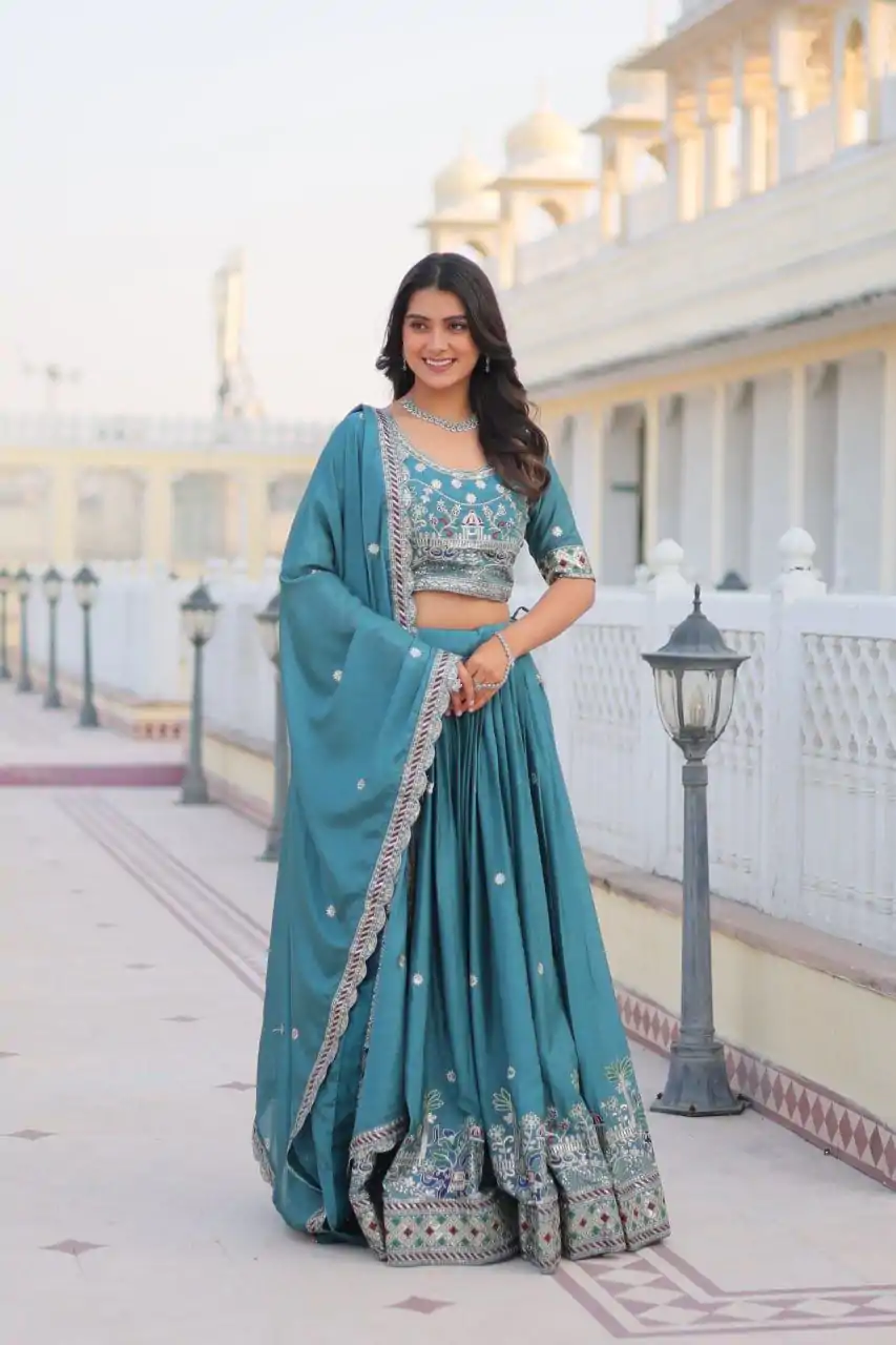 Ram 064 Blue Pure Chinon Lehenga Choli with Embroidery Work. Introductory Price ₹3049. Delivery 4-6 Working Days. Shop now. | Lehenga, Bollywood Lehenga, Creative Lehenga, Designer Lehenga, Embroidered Lehenga, Party Wear Lehenga