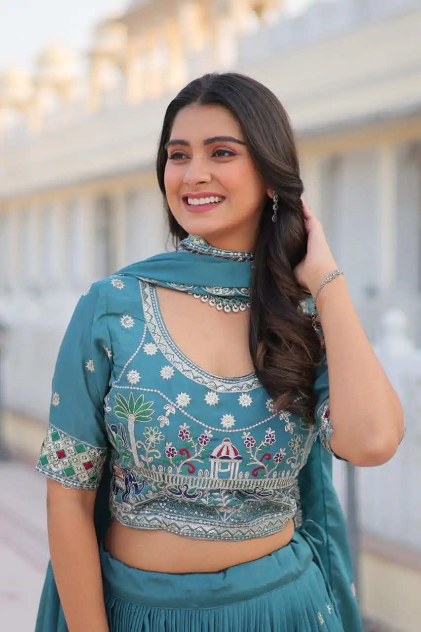 Ram 064 Blue Pure Chinon Lehenga Choli with Embroidery Work. Introductory Price ₹3049. Delivery 4-6 Working Days. Shop now. | Lehenga, Bollywood Lehenga, Creative Lehenga, Designer Lehenga, Embroidered Lehenga, Party Wear Lehenga