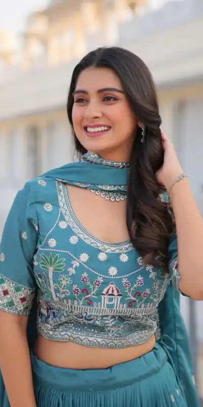 Ram 064 Blue Pure Chinon Lehenga Choli with Embroidery Work. Introductory Price ₹3049. Delivery 4-6 Working Days. Shop now. | Lehenga, Bollywood Lehenga, Creative Lehenga, Designer Lehenga, Embroidered Lehenga, Party Wear Lehenga